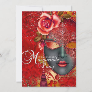 Máscara de brillo rojo y dorado Invitación Masquer