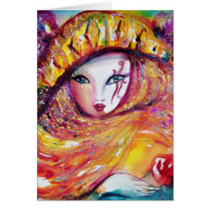 MÁSCARA DE CARNIVAL EN AMARILLO CON ROSA ROJA