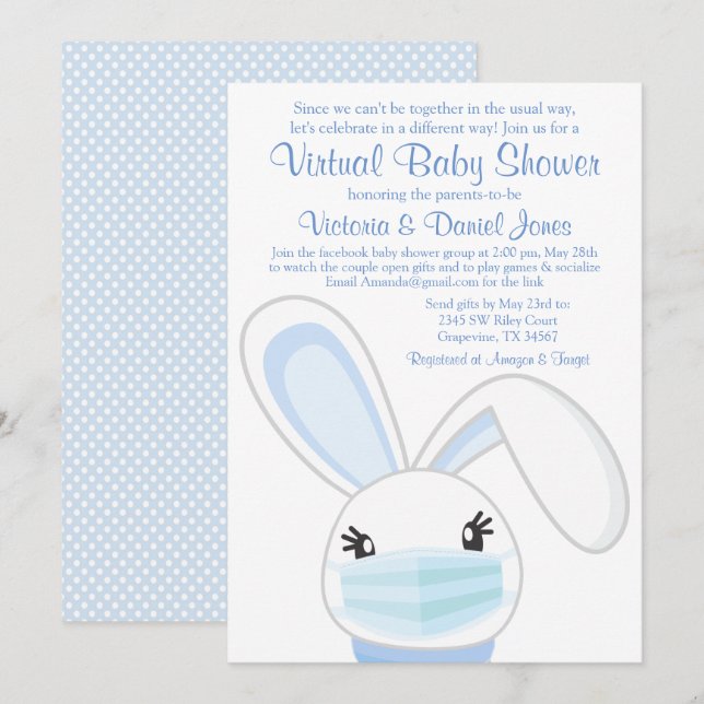 Máscara de conejo de niño Invitación de baby showe (Anverso / Reverso)