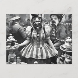 Máscara de gas en la postal del Fiesta de té