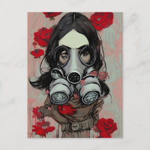 Máscara de gas y postal de flores