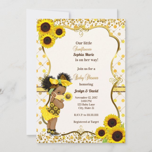 Máscara de girasol de bebé de la ducha invitación  (Anverso)