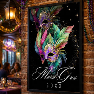 Máscara de Máscara de Mardi Gras   Póster Negro
