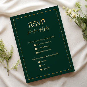 Máscara de oro verde oscuro simple y boda RSVP