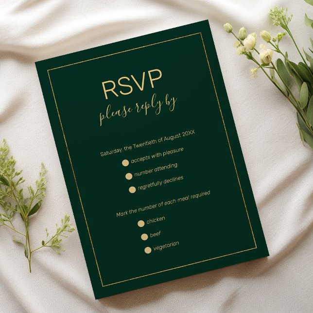 Máscara de oro verde oscuro simple y boda RSVP (Simple dark green gold ampersand wedding RSVP)