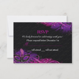 Máscara de plumas rosa y púrpura con brillo RSVP M