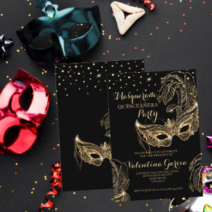 Máscara de purpurina para quinceañera invitación