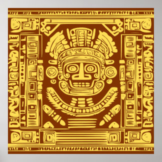 Máscara del Dios Solar Maya Antigua Póster de Arte
