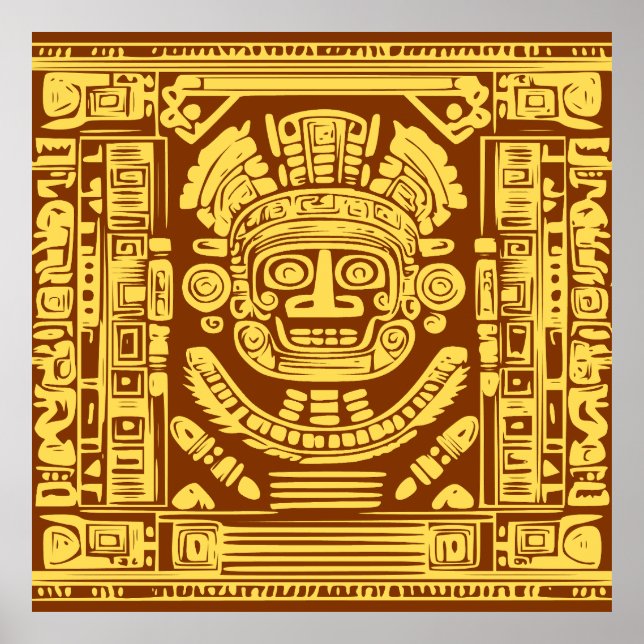 Máscara del Dios Solar Maya Antigua Póster de Arte (Frente)