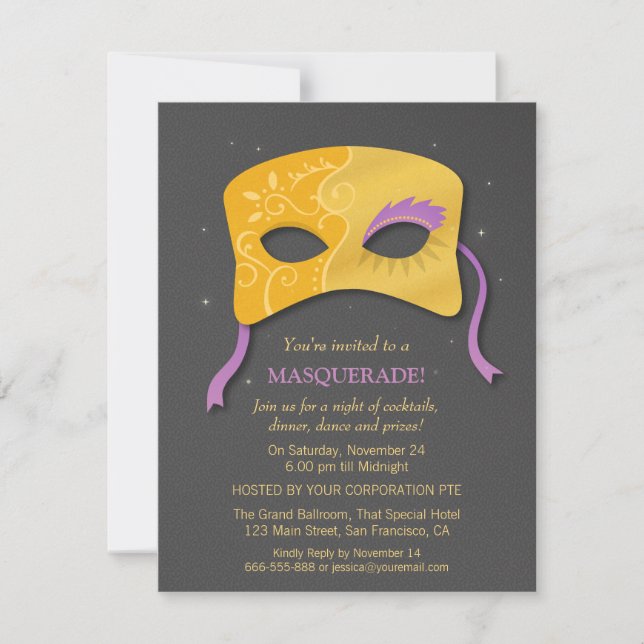 Máscara Dorada Falsa Elegante Invitaciones para Fi (Anverso)