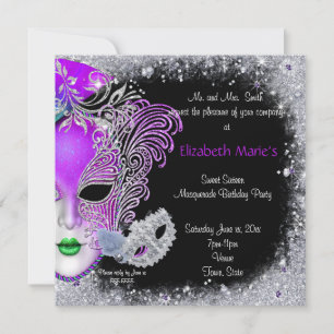 Máscara, Dulces Dieciséis, Invitación Brillante