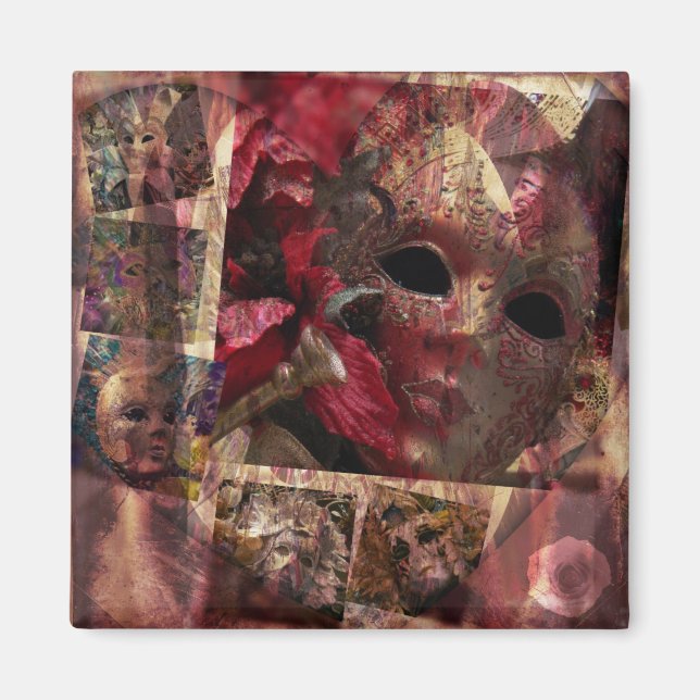 Máscara Roja de Mascarada Imán Cuadrado (Frente)