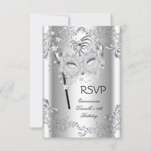 Mascarada de 15 Años de la Quinceanera Plata RSVP