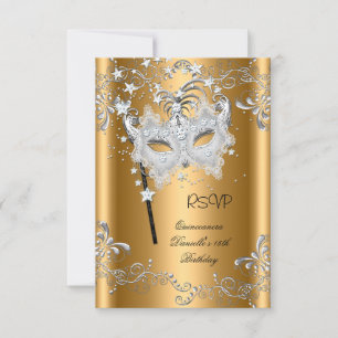 Mascarada de oro de 15 cumpleaños de RSVP Quincean