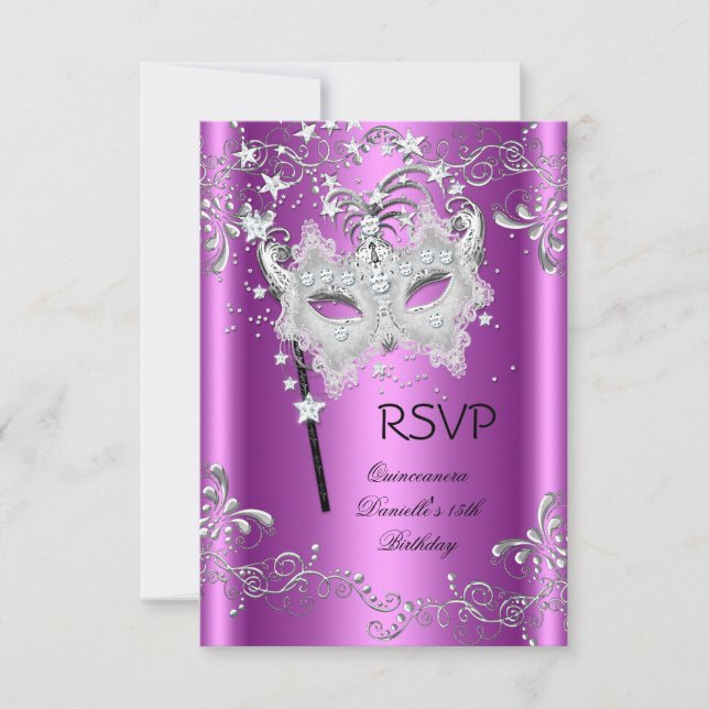 Mascarada Fiesta 15ª RSVP Rosa Quinceanera (Anverso)