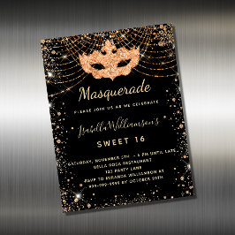 Mascarada oro negro Dulce 16 imán de invitación