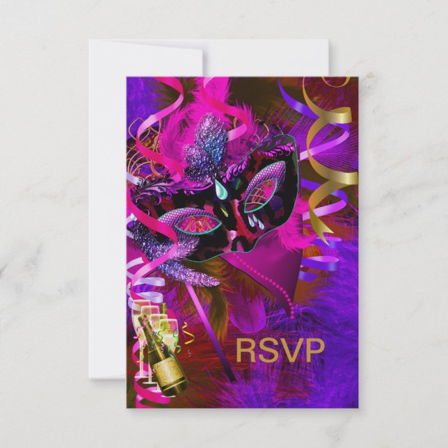 Máscaras de disfraz de respuesta RSVP Champán (Anverso)