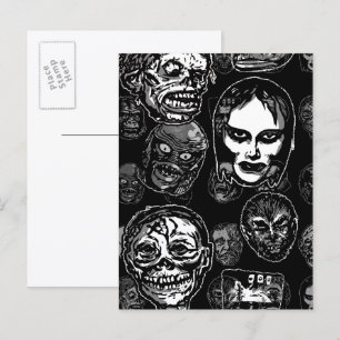 Máscaras de Monstruos Arte de Terror Tarjeta Posta