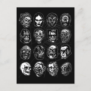 Máscaras de Monstruos Arte de Terror Tarjeta Posta