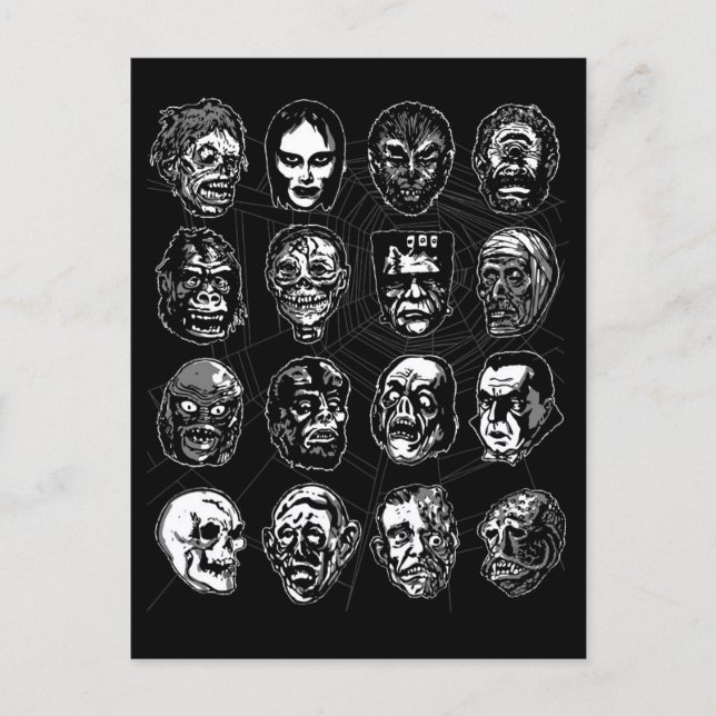 Máscaras de Monstruos Arte de Terror Tarjeta Posta (Anverso)