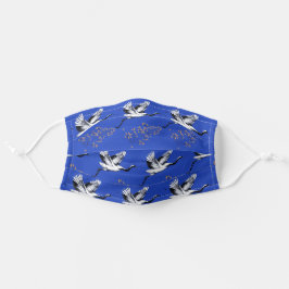 Mascarilla De Tela Azul a la moda con grúas japonesas.