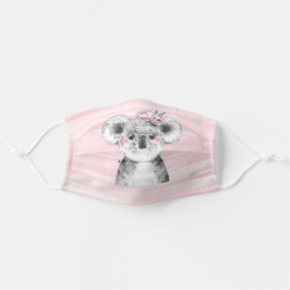 Mascarilla De Tela Cute Koala color de agua rayado rosado