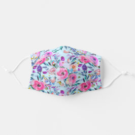 Mascarilla De Tela Flores de Primavera Azul Floral Rosa Vintage