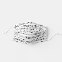 Mascarilla De Tela Hoja de notas musicales en blanco y negro