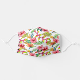 Mascarilla De Tela Palm hibiscus tropical deja el patrón blanco