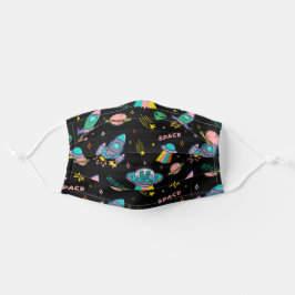Mascarilla De Tela Patrón de cohetes retro arco iris aliento