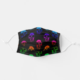 Mascarilla De Tela Patrón de cráneos arco iris en negro