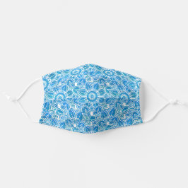 Mascarilla De Tela Patrón de Mandala azul turquesa blanco