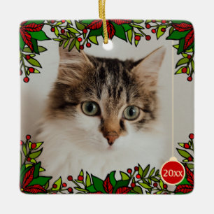 Mascota Cat Poinsettia Año Bola Ornamento de Navid