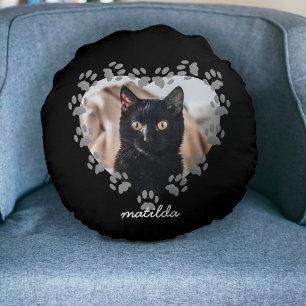 Mascota de gato negro Paw Impresión Almohada redon