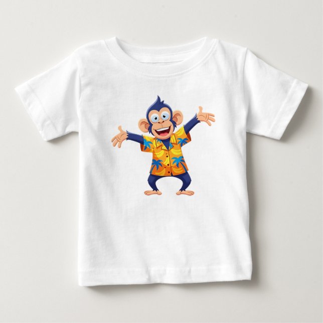 Mascota de mono con camisa hawaiana tropical (Anverso)