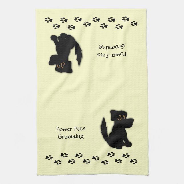 Mascota de perro negro Groomer Doggie Toalla (Vertical)