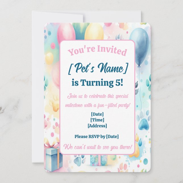 Mascota de personalizable Invitación de cumpleaños (Anverso)
