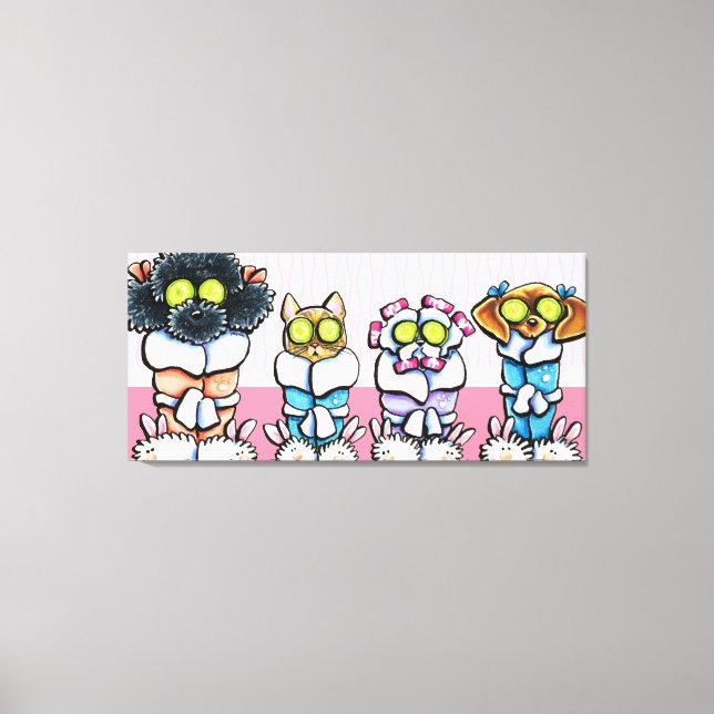 Mascota Groomer Spa arte perro gato en ropas rosad (Anverso)