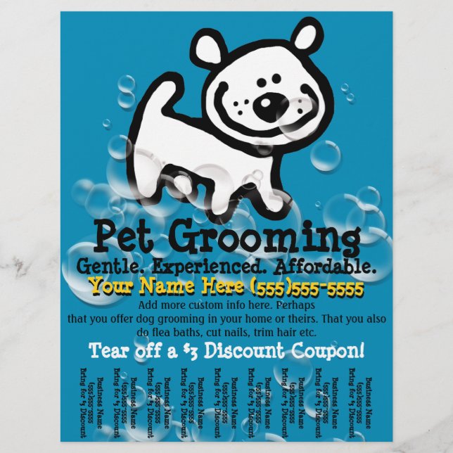 Mascota Grooming. Personalizable Hoja promocional  (Frente)