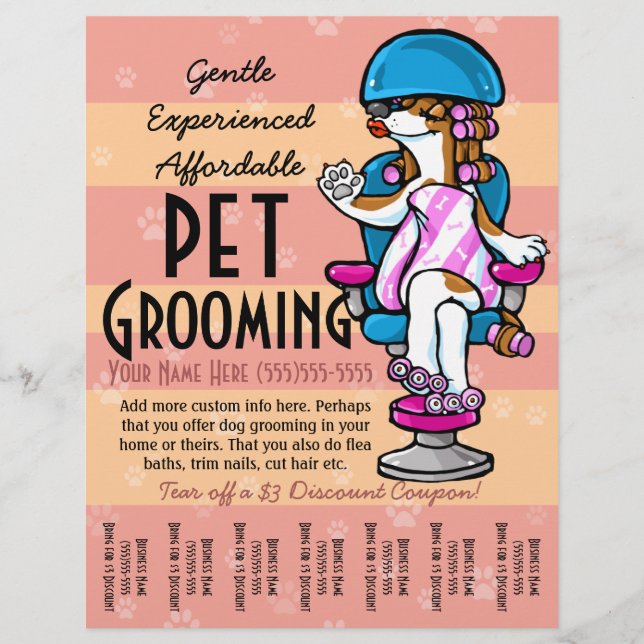Mascota Grooming. Personalizable Hoja promocional  (Frente)