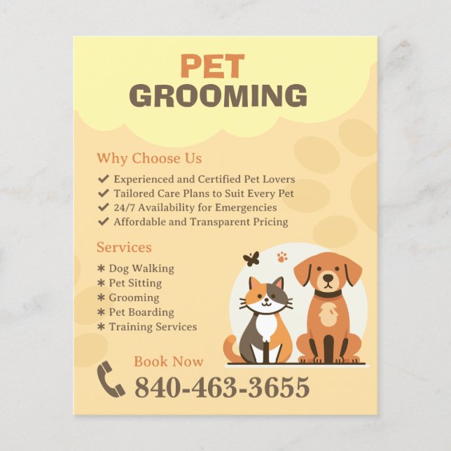 Mascota Grooming Personalizado Editable Flyer (Frente)