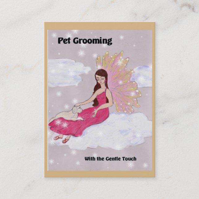Mascota Grooming tarjeta de visita con perro y áng (Anverso)
