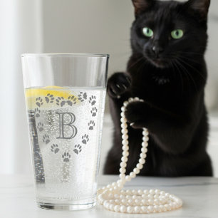 Mascota Paw Print Heart Monogrammed Glass