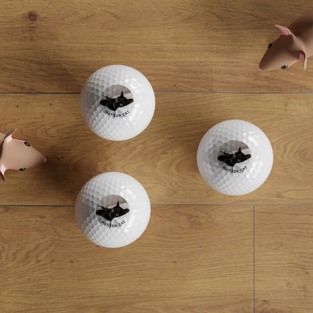 Mascota personalizado foto Black Cat Bolas de golf (Purrfect golf ball to add your best friend's photo too. Just add their name (or yours))