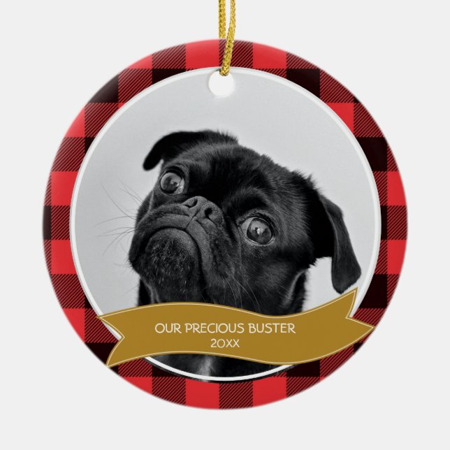 Mascota personalizado foto Búfalo adorno navideño (Frente)