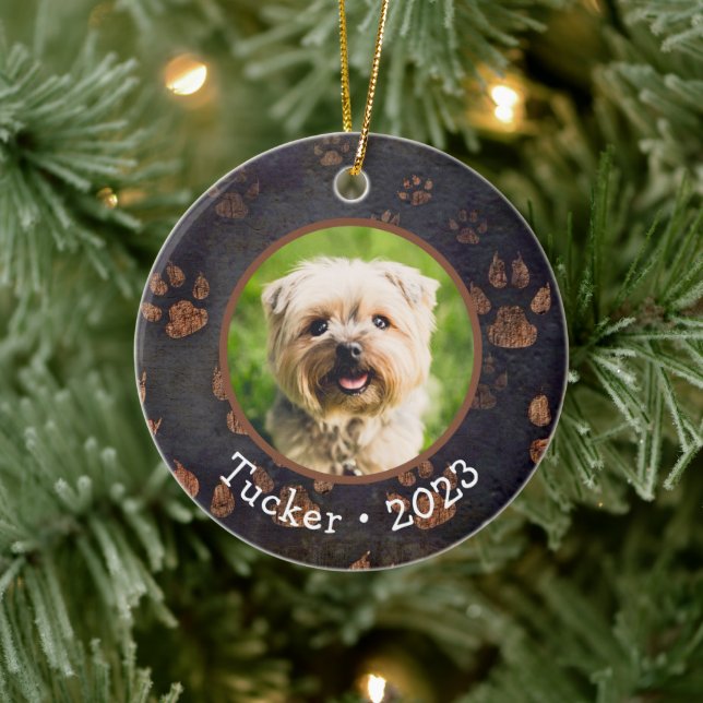 Mascota personalizado Foto Nombre Año Ornamento ce (Árbol)