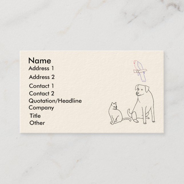 Mascota sentado, servicio mascota, tarjetas de vis (Anverso)