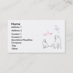 Mascota sentado tarjetas de negocios, perro gato p