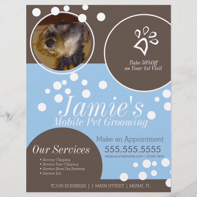 Mascota Servicios Grooming Dog Bubbles Photo Flyer (Frente)