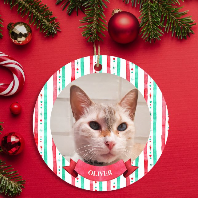 Mascotas 2 Peppermint ornamento de foto ornamento (Christmas Pets Photo Ornament Peppermint)